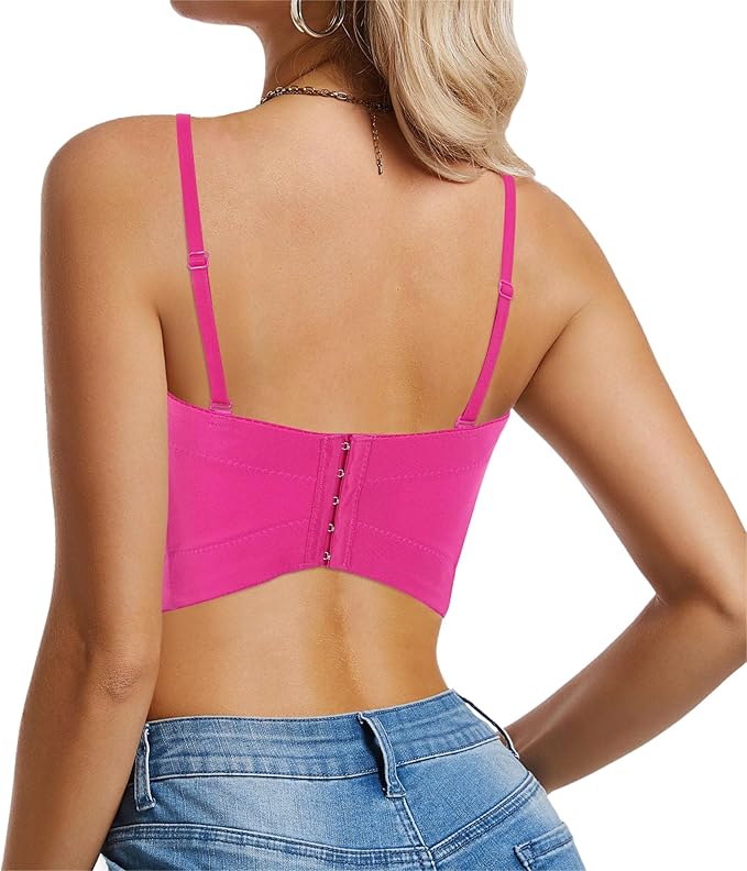 Women's Floral Patched Rhinestone Spaghetti Strap Slim Fit Crop Tank Top